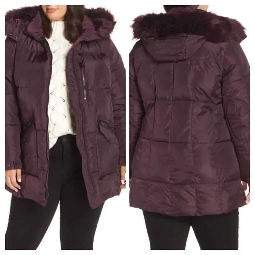 Rachel Roy Purple Faux Fur Trim Hooded Jacket Sz1X